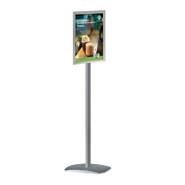 8.5" x 11" Height Adjustable Sign Frame on Pedestal Stand, Silver - Braeside Displays
